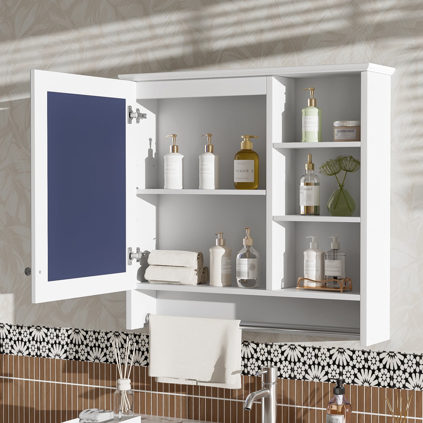 30 Inch Wall-Mount 2-in-1 Mirror Cabinet With Adjustable Shelf, Soft-Closing Hinges, High-Quality MDF, For Bathroom Vanity, Living Room, Bedroom Storage Organizer