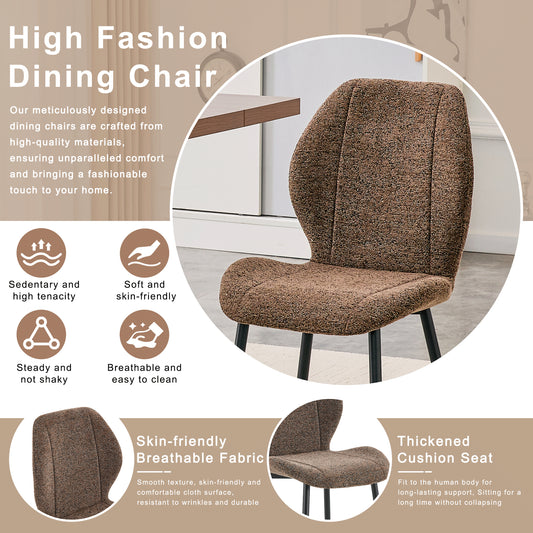 4 Sets Of Retro And Minimalist Brown Fabric Dining Chairs With Spacious And Comfortable Cushions.Black Metal Legs And Adjustable Feet, Suitable For Dining Room, Study & Office ,etc.
