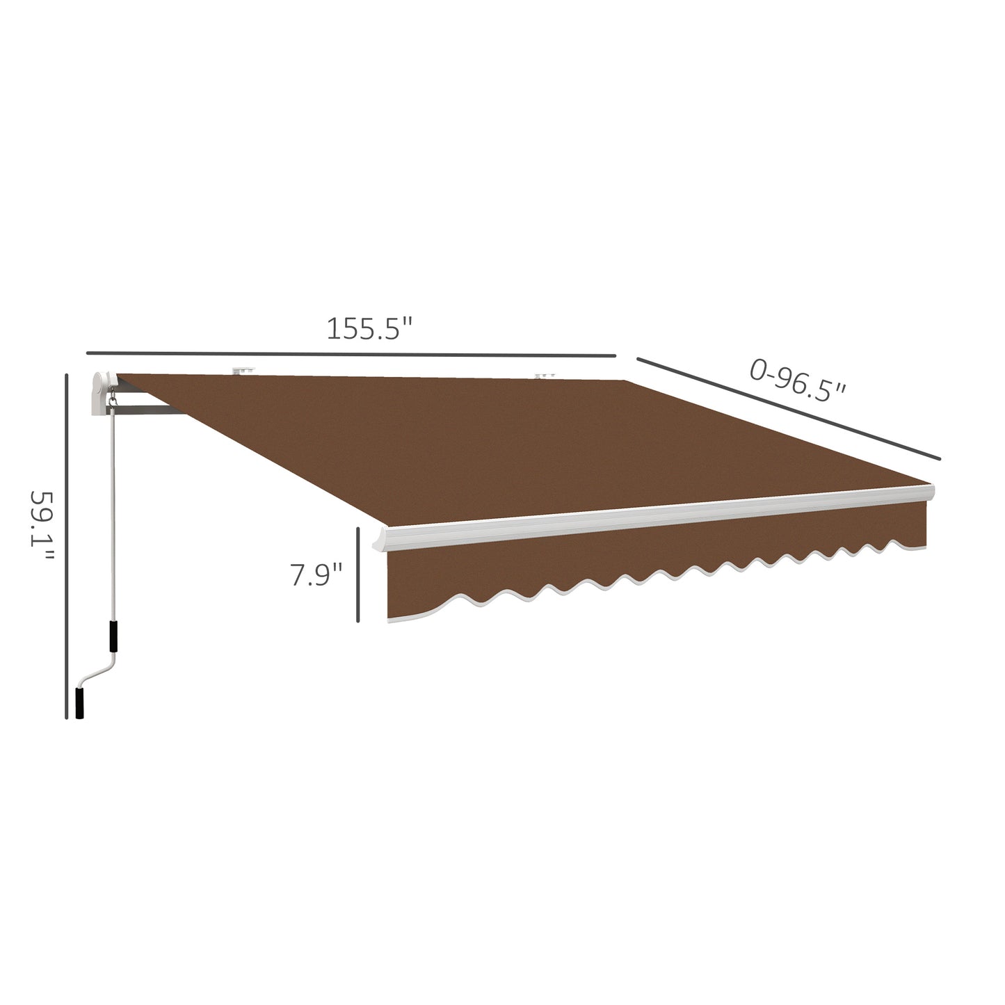 13' X 8' Retractable Awning, Patio Awnings, Sunshade Shelter W/ Manual Crank Handle, UV & Water-Resistant Fabric And Aluminum Frame For Deck, Balcony, Yard, Coffee Brown