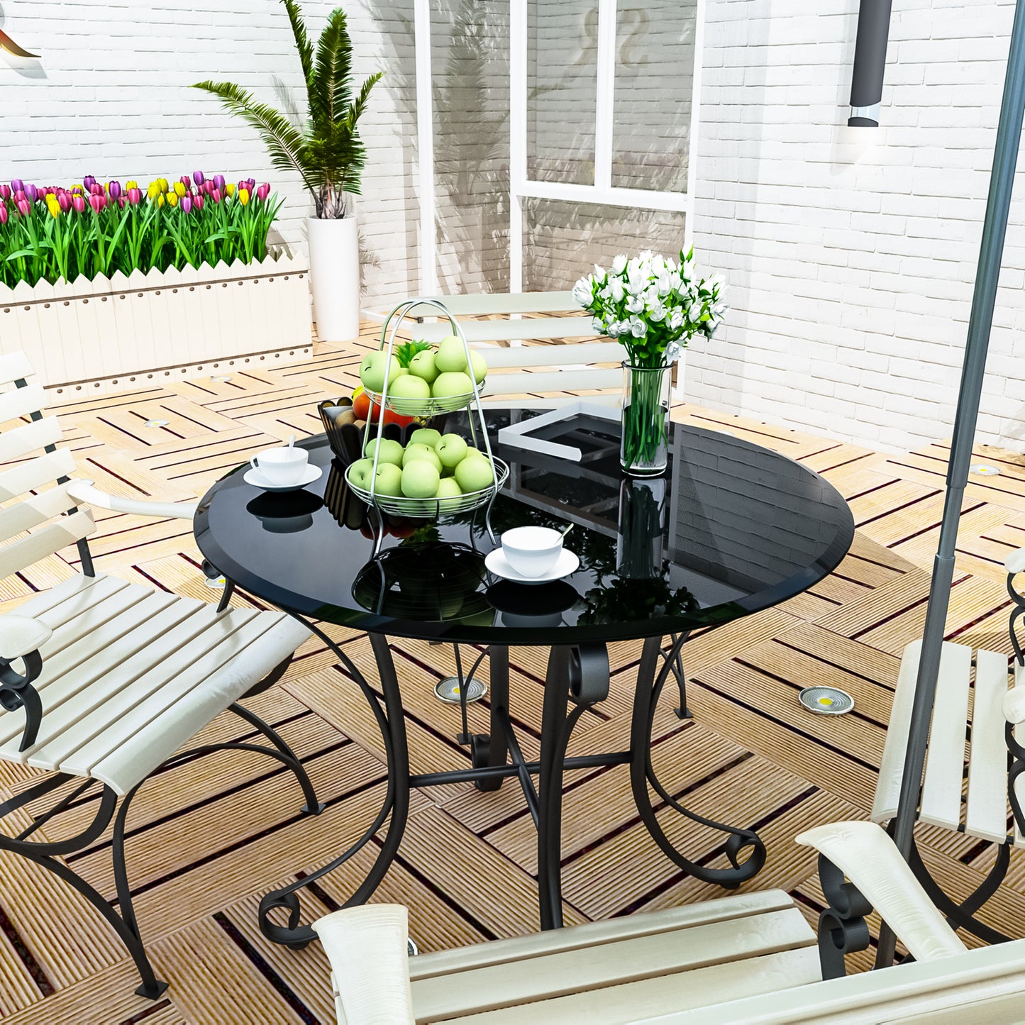 36  Inch Round Tempered Glass Table Top Black Glass 0.5  Inch Thick Beveled Polished Edge