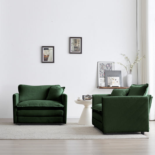 Accent Chair Set Of 2, High-end Chenille Upholstered Armchairs, Living Room Side Chairs With Toss Pillow, Green Chenille