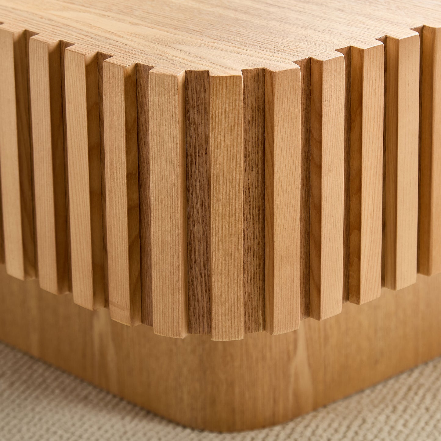 2PCS Set 31.5 Inch Modern Handcraft Drum Coffee Table Square Coffee Table For Living Room,Small Wooden Coffee Table With Sturdy MDF Pedesta,Natural Color