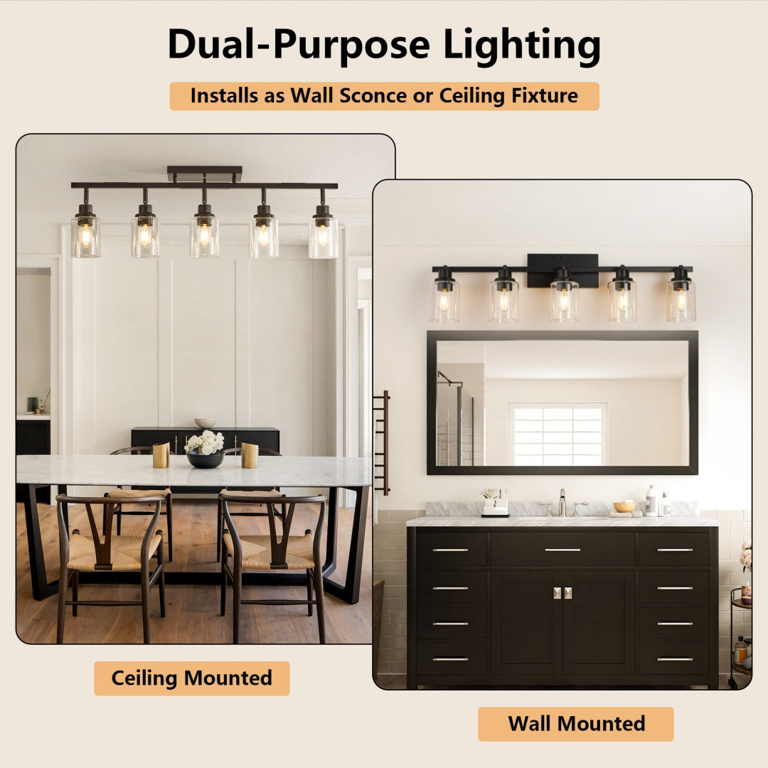 5-lamp Track Lighting Kit, Black Track Lighting Fixtures, Bathroom Wall Lights, Ceiling Mounted Kitchen Track Lights  Excluding Bulbs
