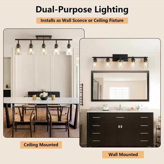5-lamp Track Lighting Kit, Black Track Lighting Fixtures, Bathroom Wall Lights, Ceiling Mounted Kitchen Track Lights  Excluding Bulbs