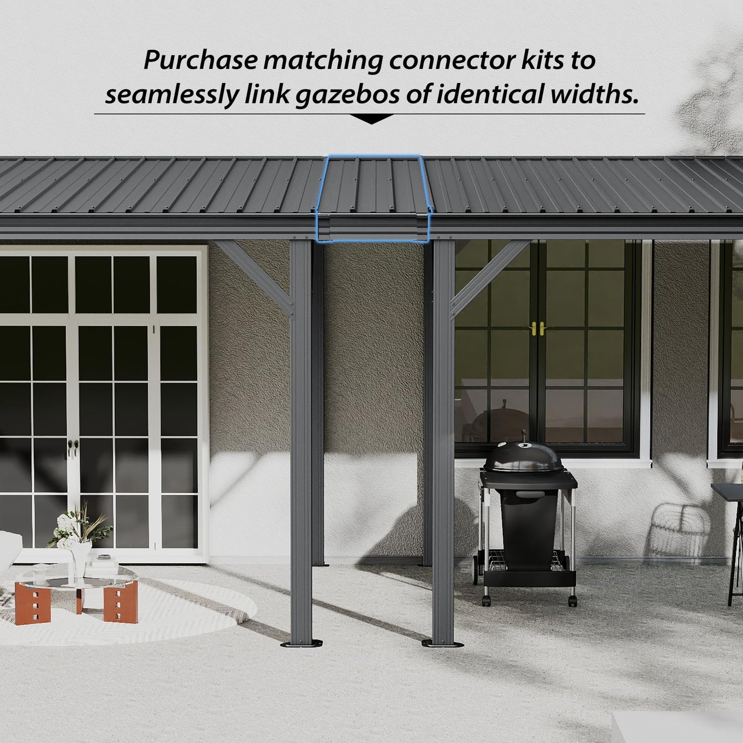 Gazebo Connector Kit - For 8ft Width Wall Mounted Gazebos, Durable Steel Expansion Linker, Rustproof & Easy Assembly For 8  X8   And 8  X10   Lean To Gazebos