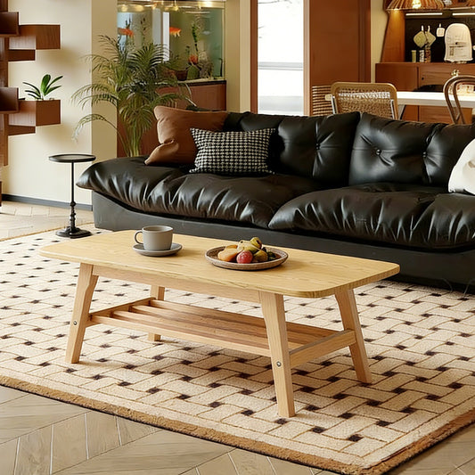 39 Inch Solid Wood Coffee Table - Double-layer Storage Wooden Center Coffee Table With Very Large Storage Space, Suitable For Living Rooms, Apartments, And Offices