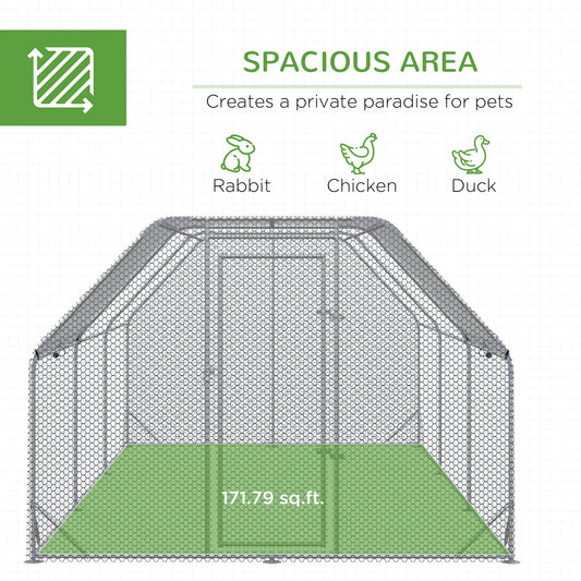 Large Chicken Coop Metal Chicken Run With Waterproof And Anti-UV Cover, Flat Shaped Walk In Fence Cage Hen House For Outdoor And Yard Farm Use, 1" Tube Diameter, 9.2' X 18.7' X 6.4'