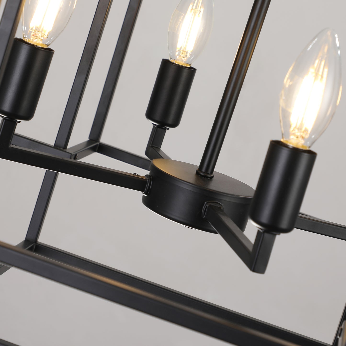 18in Modern 8-Light Black Geometric Pendant Chandelier, Industrial Metal Frame, Adjustable Hanging Light For Living Room, Dining Room, Kitchen,No Bulbs,
