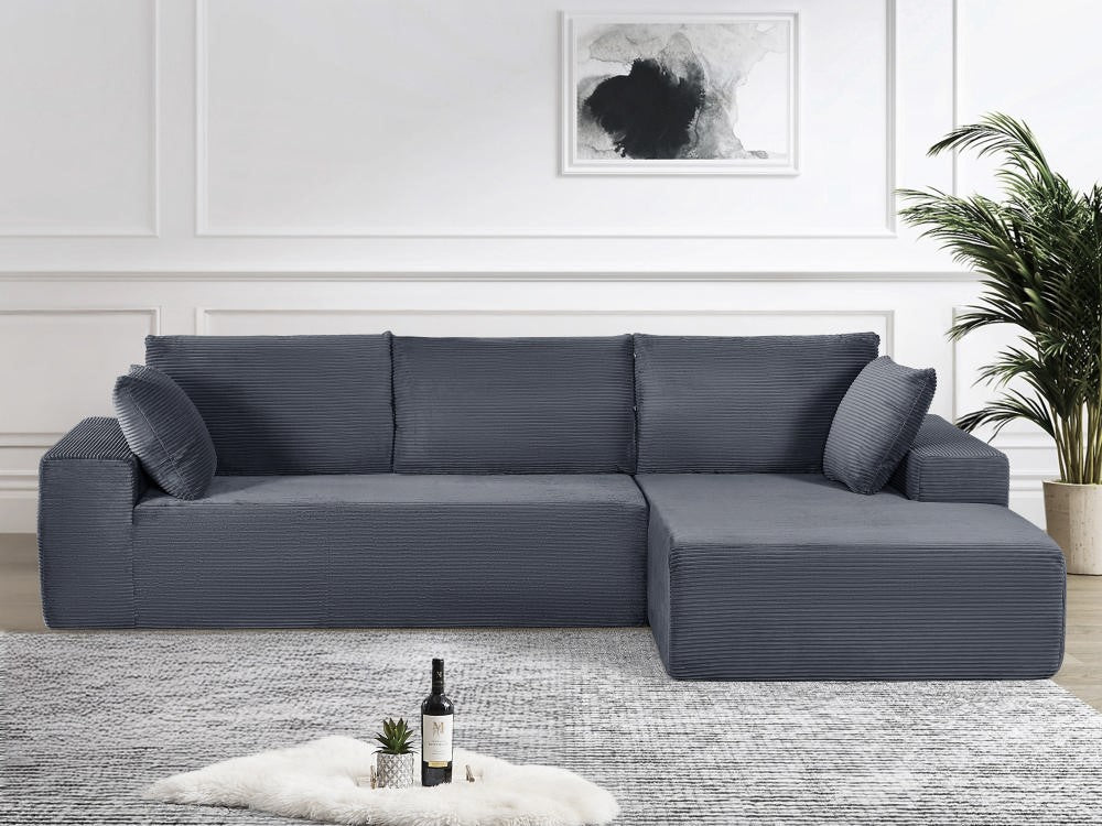 CozyForm Convertible Sectional Sofa In Soft Corduroy, Modern Comfy Couch With Full Foam Cushioning, Cozy Sleeper Sectional For Living Room, Bedroom, No Assembly Required, Dark Gray - Right Facing