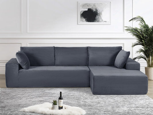 CozyForm Convertible Sectional Sofa In Soft Corduroy, Modern Comfy Couch With Full Foam Cushioning, Cozy Sleeper Sectional For Living Room, Bedroom, No Assembly Required, Dark Gray - Right Facing