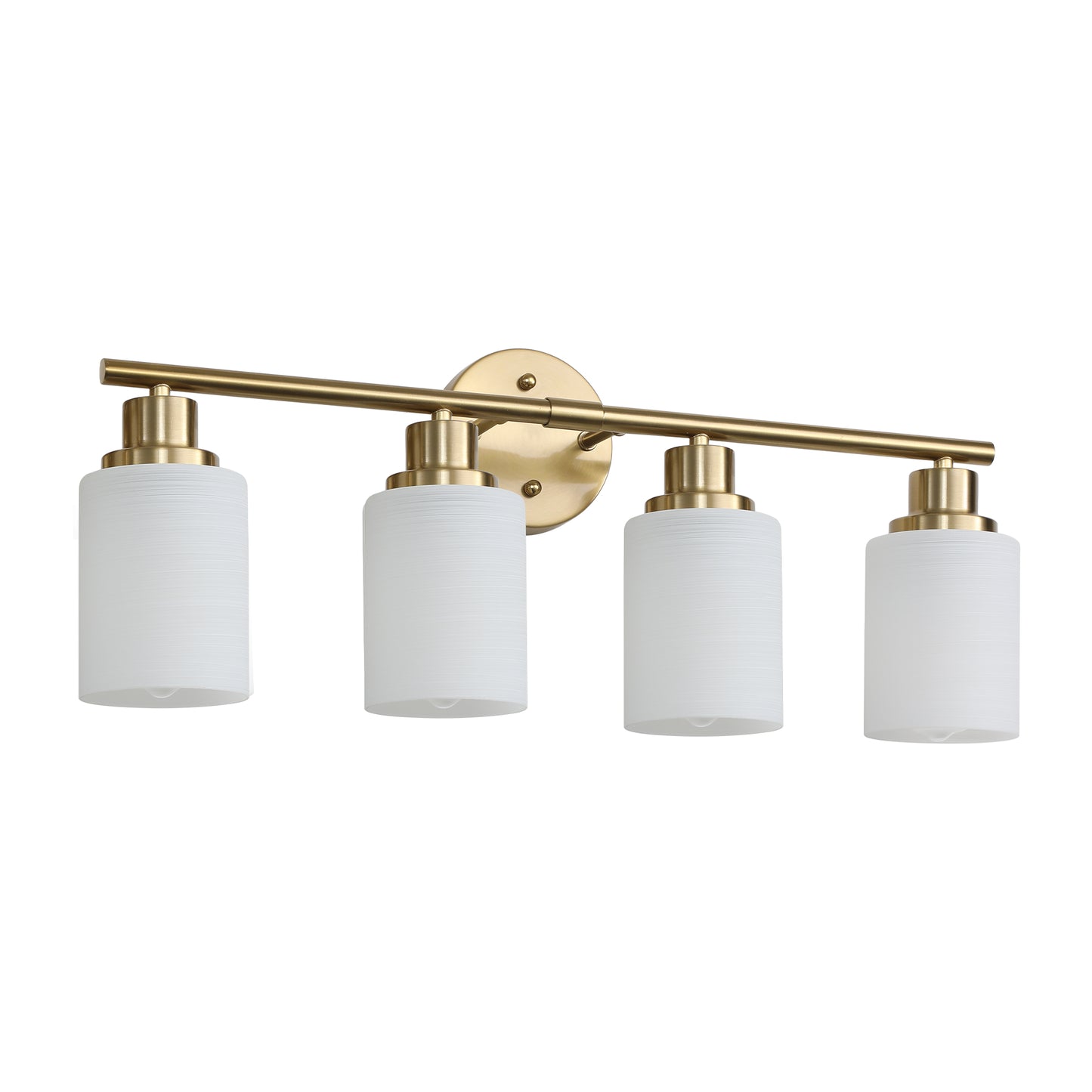 24  Modern 4-Light Vanity Wall Sconce, Golden Finish With Frosted Glass Shades For Bathroom Or Hallway Lighting  No Bulbs