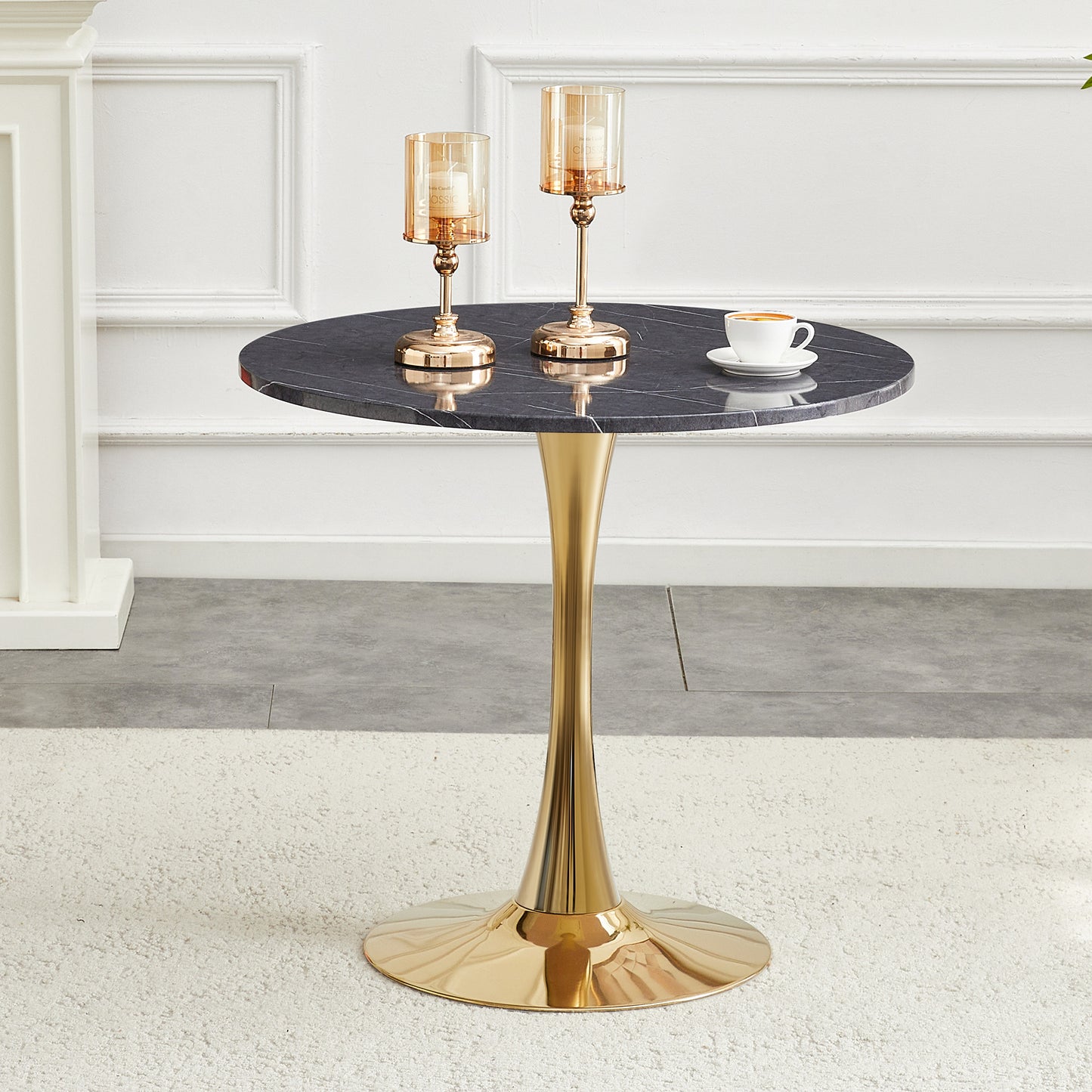 Round Dining Table, 31.5in Circle Tulip Table With Thickened Tabletop & Metal Pedestal, Mid Century Modern Bistro Table For Kitchen, Small Places, Living Room, Cafe  Faux Marble