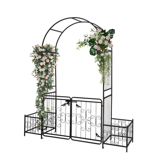 Garden Arbor Arch With Gate And Planter Box, Wedding Arch Archway For Ceremony Party, Trellis For Plant Climbing, Christmas Decorations Pergola For Backyard, Lawn, Patio, Yard