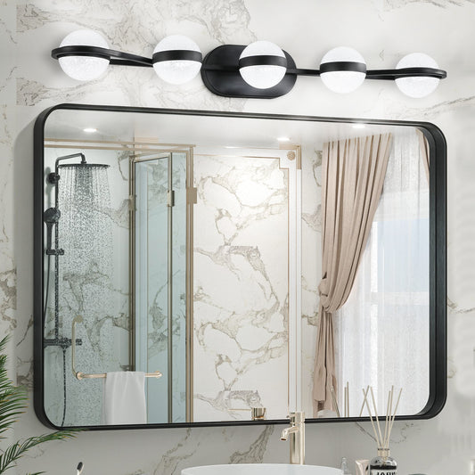 35  Modern Minimalist Bathroom Vanity Light, LED 5 Bulb Crystal Sand Acrylic Shades, Wall Mounted Decorative Lighting Fixture, Suitable For Bathroom Vanity Mirror Black