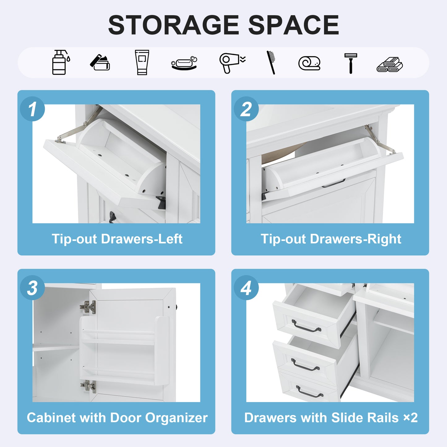 36-Inch Bathroom Vanity With Ceramic Sink Top, 4 Drawers And 1 Soft-Close Door, Freestanding Storage Cabinet With Metal Handles, Pre-Drilled For 8-Inch Faucet, White Finish