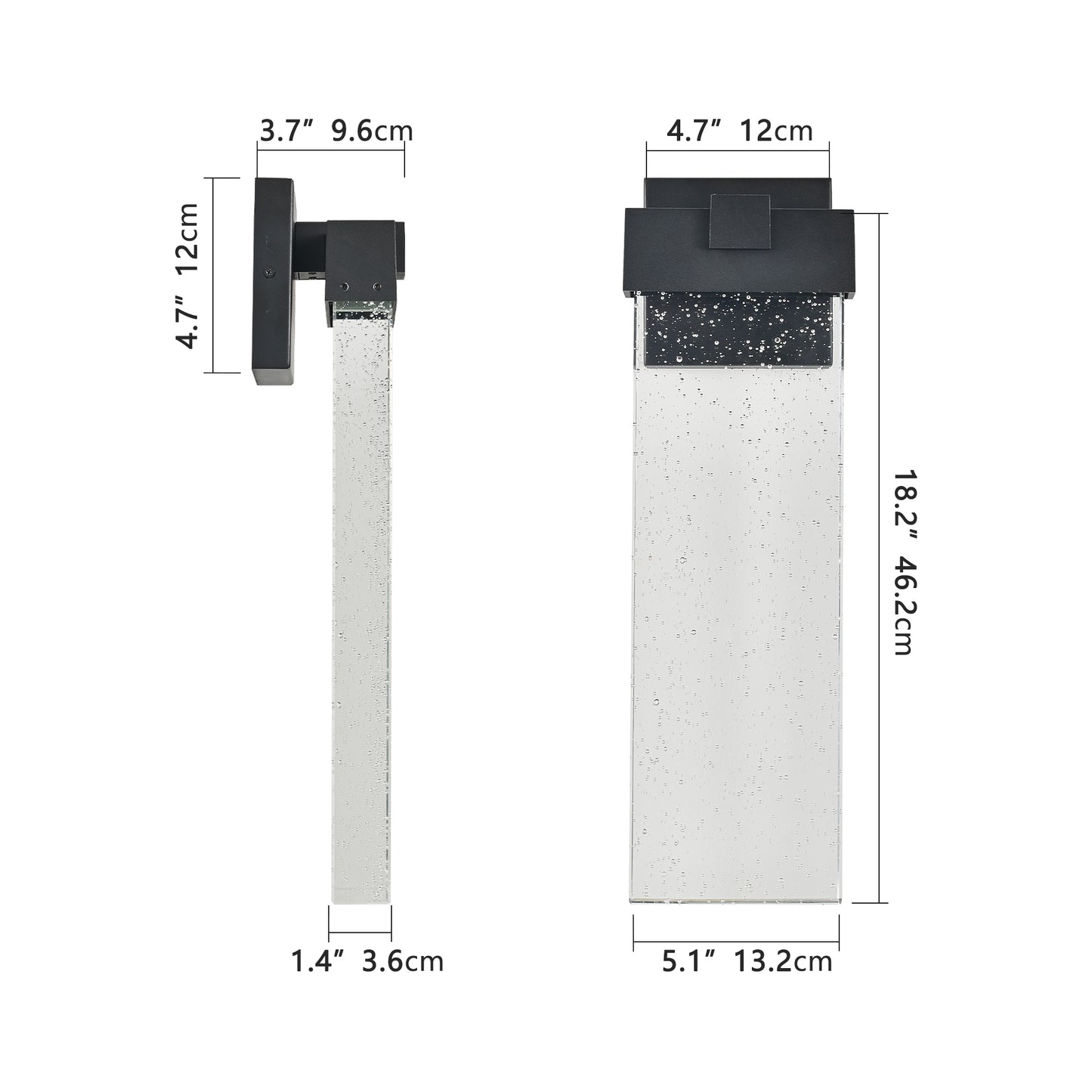 18 H 1-pack 12W Modern Outdoor Wall Light Fixture, Weatherproof LED Wall Sconce With Bubble Crystal, Black Finish, Up And Down Lighting For Porch, Patio, And Garden