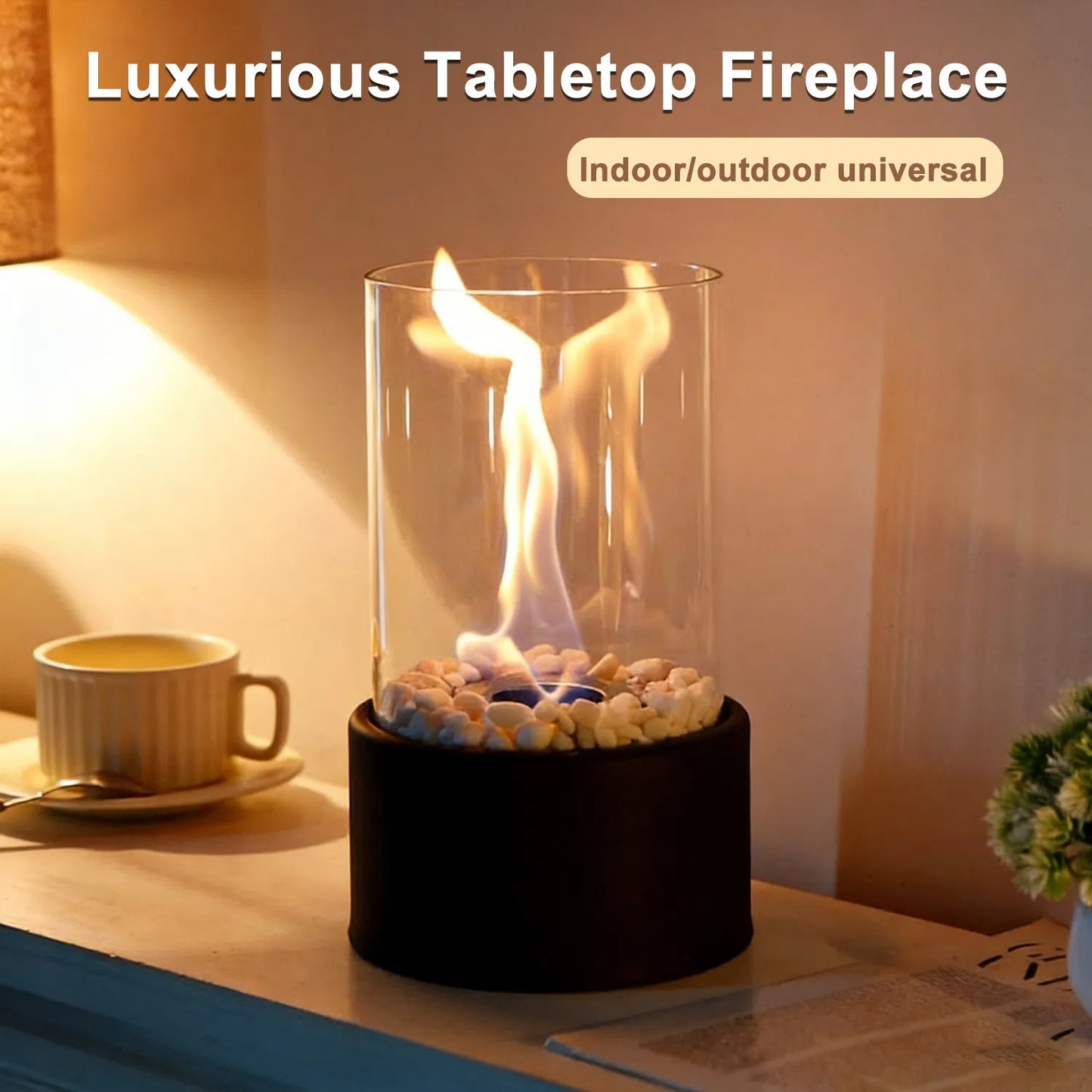 Round Glass Large Tabletop Fireplace 11inch H Portable Fire Bowl Pot Clean Burning Fireplace For Indoor Outdoor Patio Parties Events