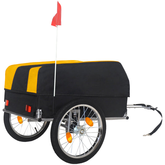 Heavy- Duty Bike Cargo Trailer With Removable Waterproof Cover- 8 Lbs Capacity  16  All- Terrain Wheels & Foldable Design For Camping  Groceries  Yellow Black