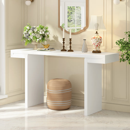 U- Style Large 60- Inch Console Table With Geometric Clean Lines Design Stylish Entryway Table With Painted Finish And Adjustable Feet Suitable For Living Room Entryway Hallway.