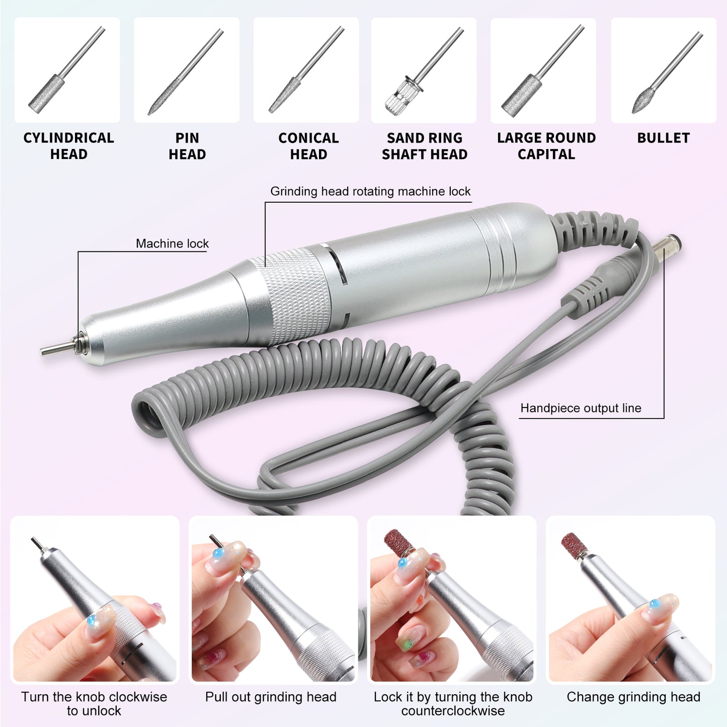 Professional Rechargeable Nail Drill Machine - 45000RPM Glitter Portable Cordless Nail Drill, Electric Nail File Kits With Bits & Base Easy Use E-File For Home & Salon Manicure Pedicure