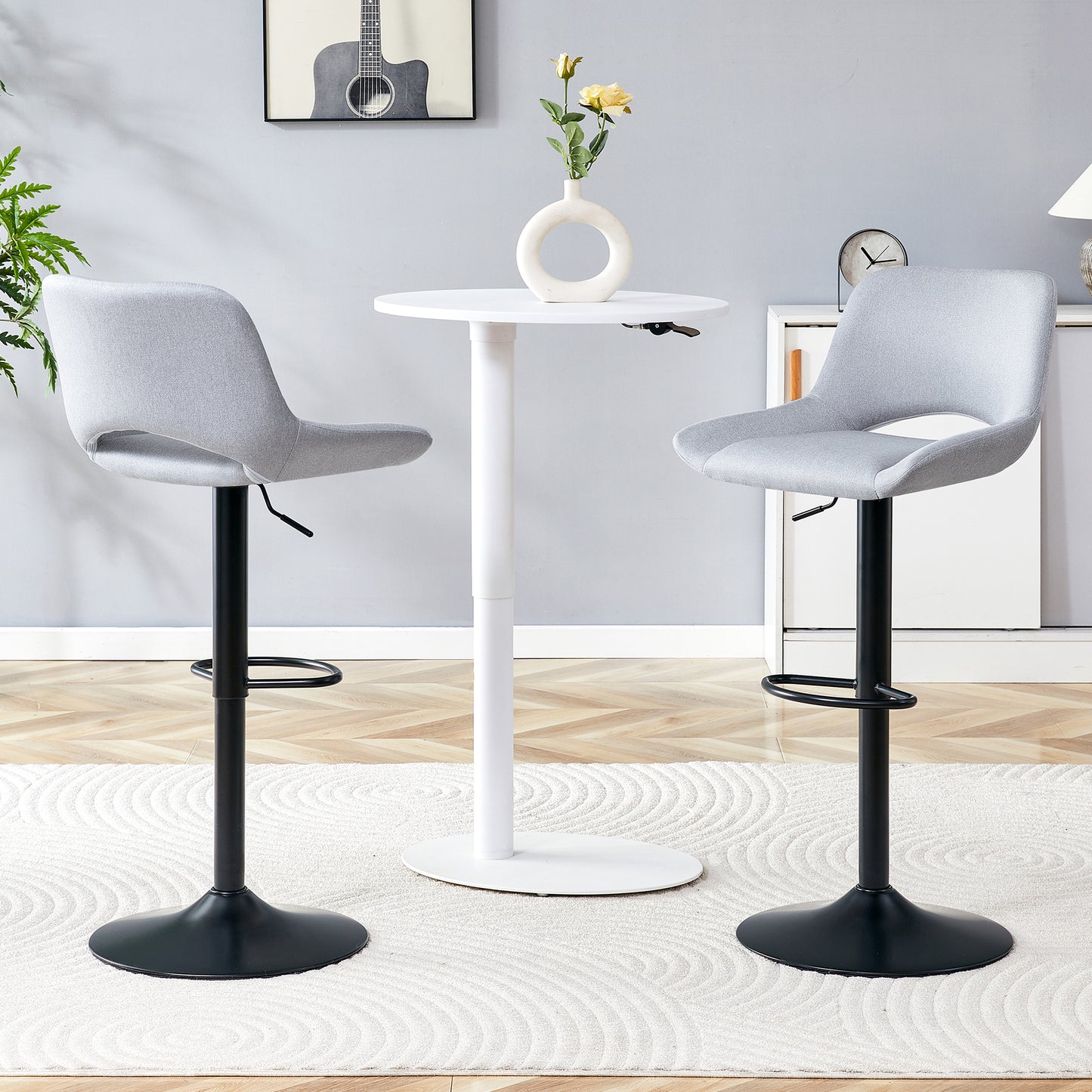 Modern Swivel Adjustable Bar Stools Set - 2 Pack, Light Gray Linen Fabric, Holds Up To 250 Lbs, Suitable For Home Bars And Kitchen Islands.