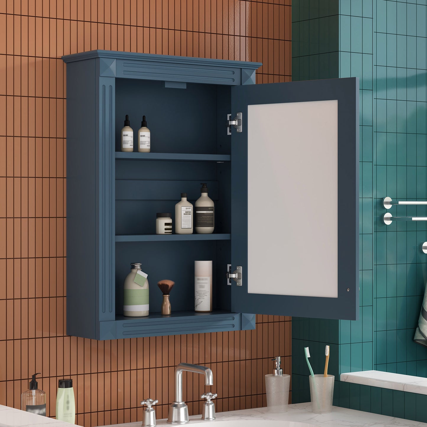 20   Wall Mounted Bathroom Storage Cabinet With Mirror, Medicine Cabinet With Height Adjustable Shelf, Over The Toilet Space Saver Cabinet