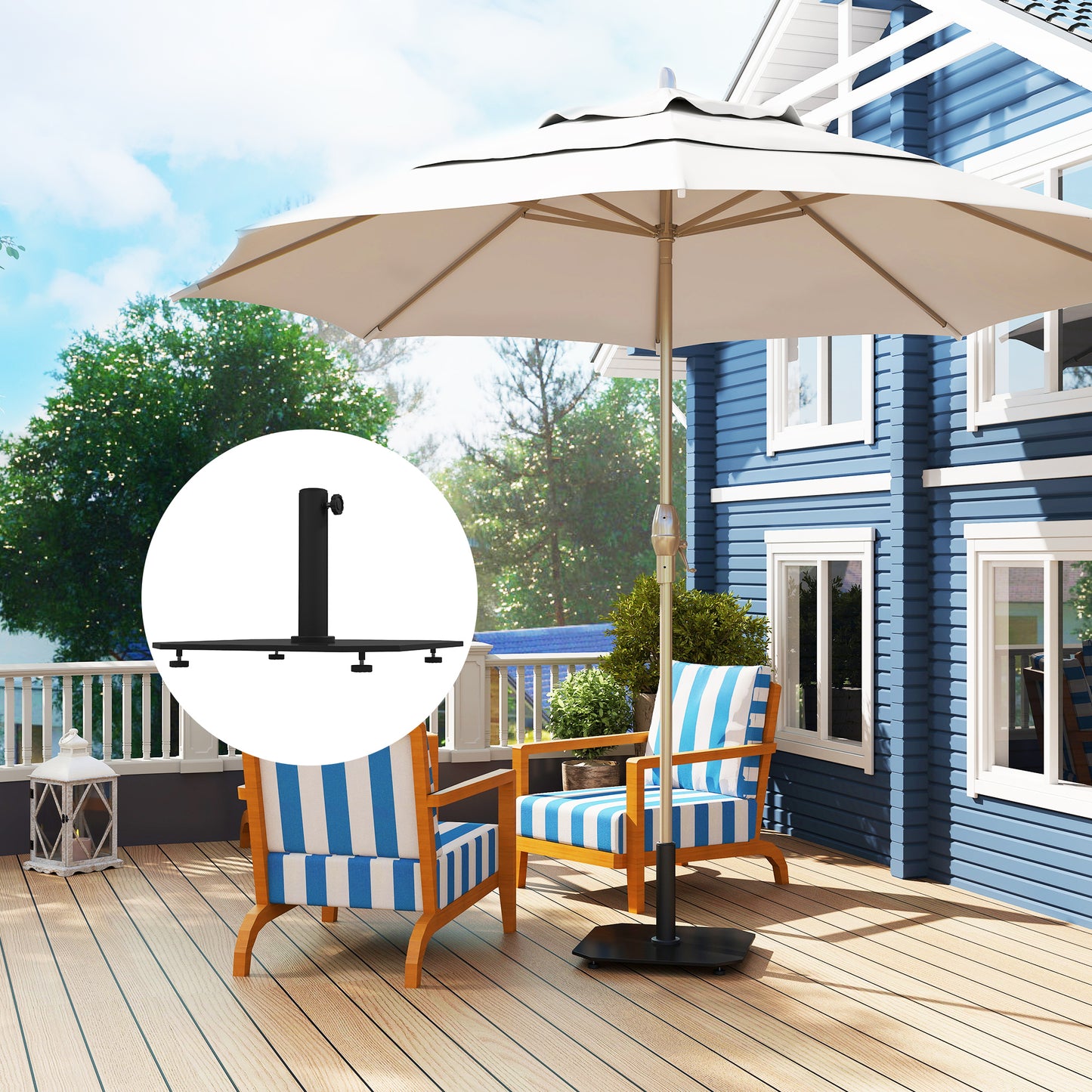 Square Patio Umbrella Base, 41 Lbs Metal Umbrella Stand Base With Adjustable Foot Pads, Heavy Duty Patio Umbrella Holder For 1.3"/1.5"/1.9" Umbrella Poles For Outdoor, Lawn, Poolside, Black