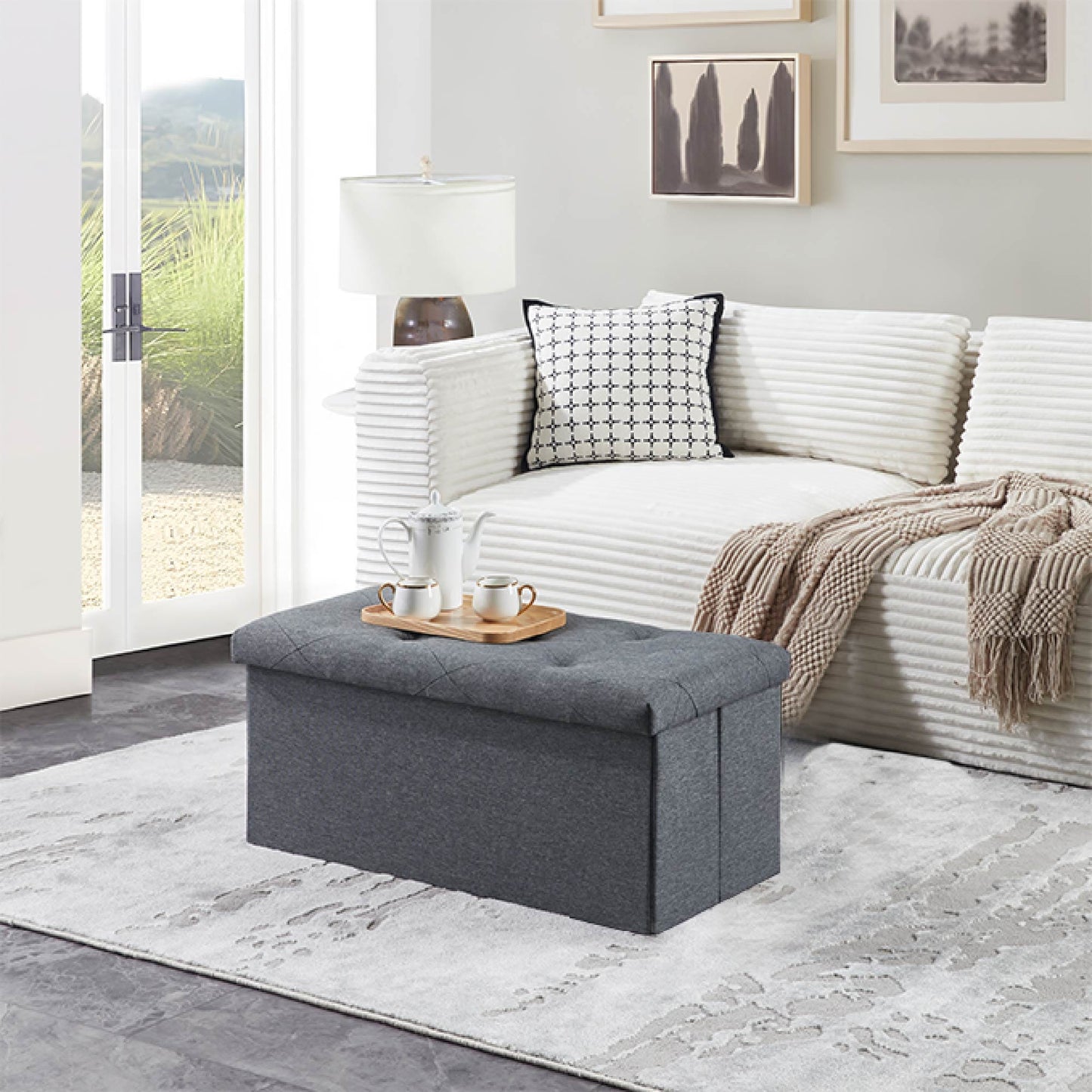 Folding Storage Ottoman Bench, Ottoman Foot Rest, End Of Bed Bench, Storage Chest,  For Living Room, Bedroom, Entryway, 30 Inches, Gray