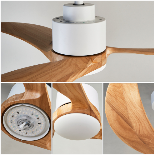 Ceiling Fan With Dimmable LED Light Remote Control,Quiet DC Motor 6 Speed Levels,Adjust Height 3 PCS Rod Reversible Ceiling Fan, For Patio Living Room, Bedroom, Office,Indoor.White Natural