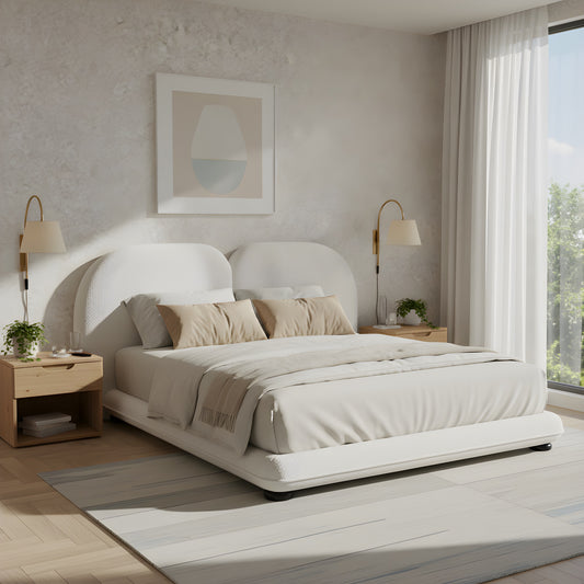 Extra Thick Upholstered Platform Bed Frame With Luxury Split Headboard, Teddy Fleece Fabric, 800 Lbs Heavy Duty, Easy Assembly, White,King