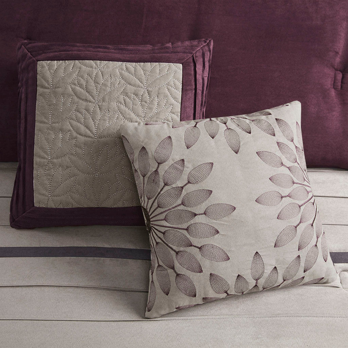 7 PC Pieced Faux Suede Comforter Set Purple Cal King