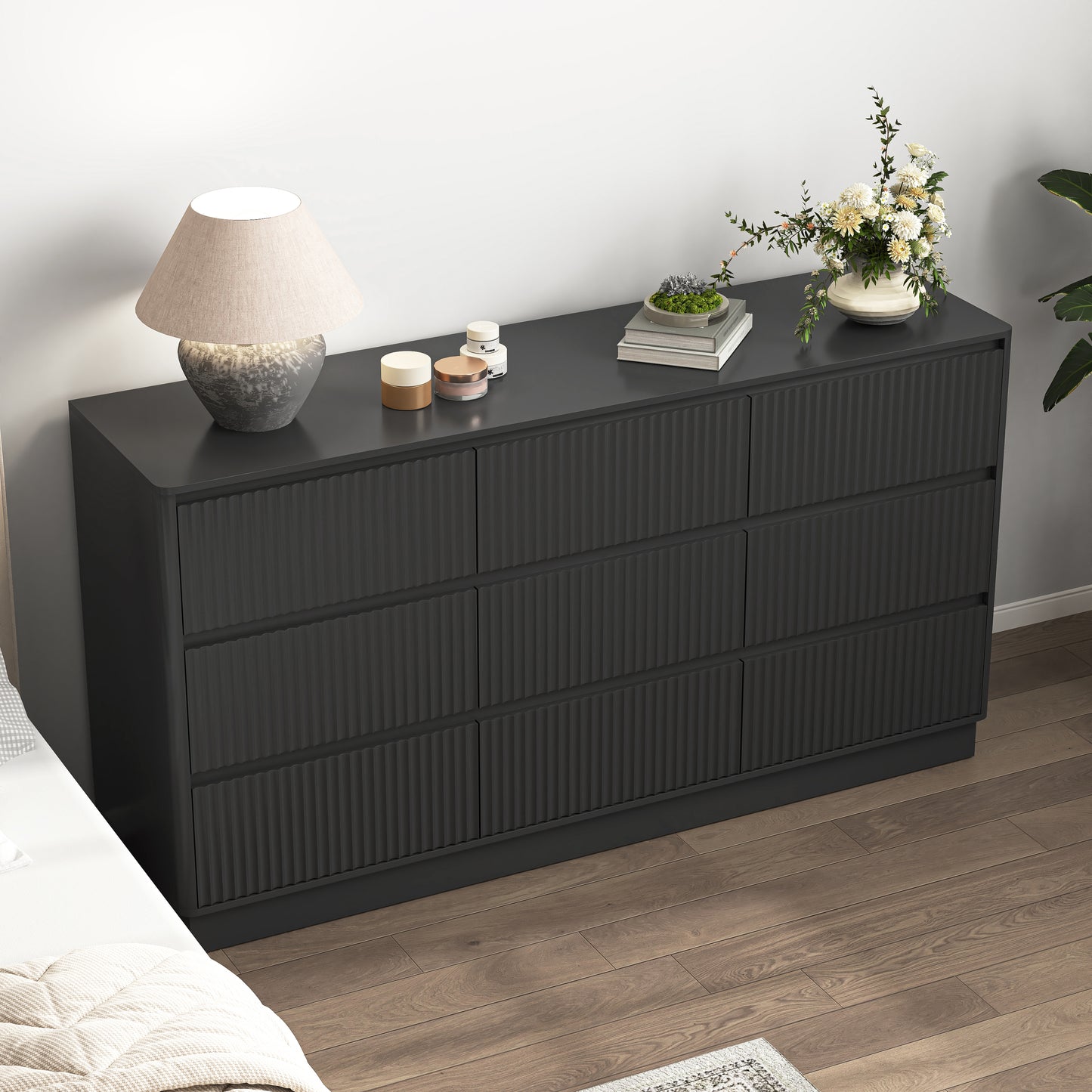 9 Drawer Dresser For Bedroom With Large Drawers, Wood Dresser, Large Floor Chest Of Drawers, Modern Long TV Stand, Mid Century Storage Cabinet Side Table, Black