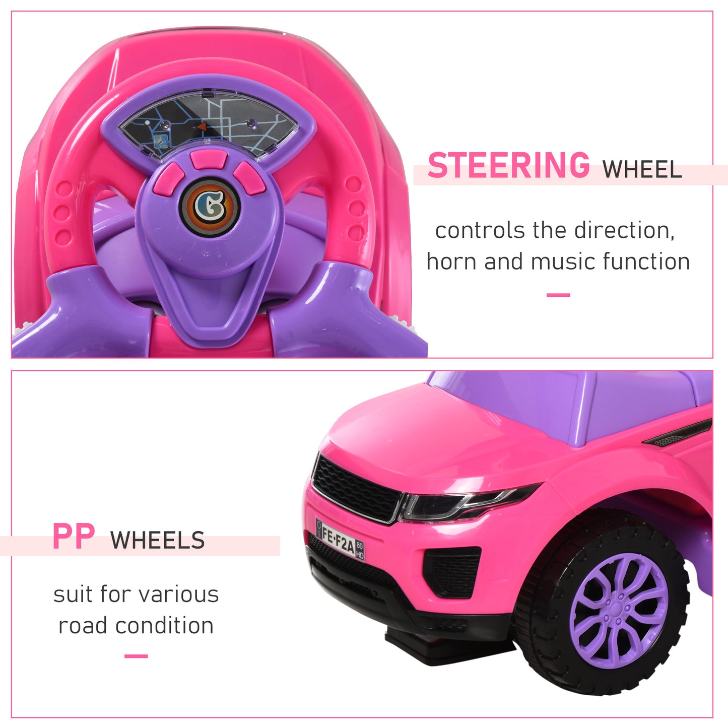 Aosom 3 In 1 Push Cars For Toddlers Kid Ride On Push Car Stroller Sliding Walking Car With Horn Music Light Function Secure Bar Ride On Toy For Boy Girl 1-3 Years Old