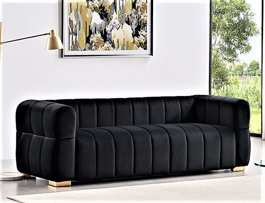 Velvet Sofa With Tufted Low Back Design, Sophisticated 3 Seater Couch For Living Rooms, 89 Inch Wide, Easy Assembly
