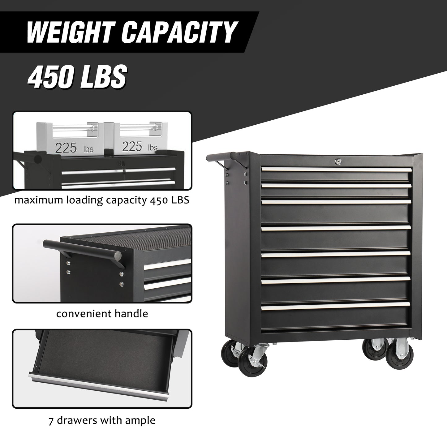 Rolling Tool Chest With 7-Drawer Tool Box With Wheels Multifunctional Tool Cart Mechanic Tool Storage Cabinet For Garage, Warehouse, Workshop, Repair Shop