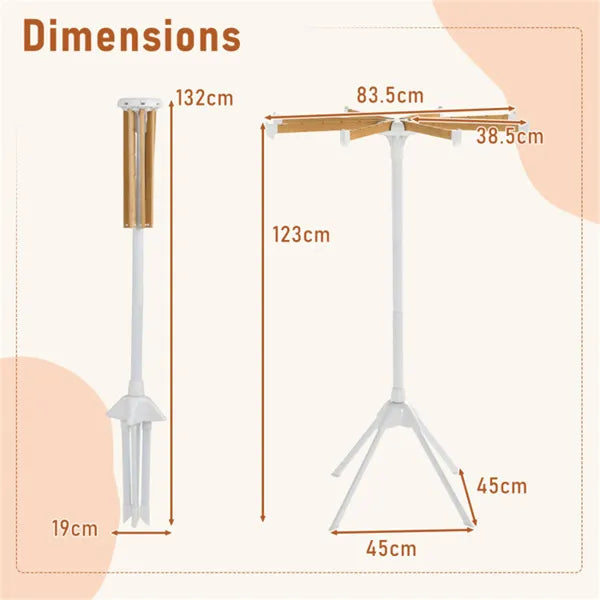 Foldable Bamboo Clothes Drying Rack With 40 Hanger Slots, Space Saving Laundry Drying Stand For Indoor Use