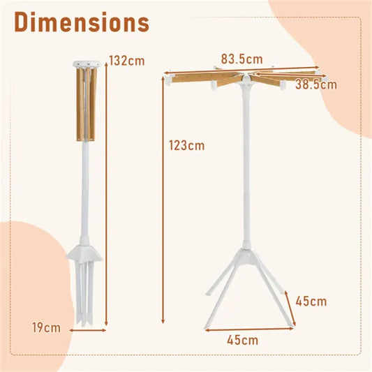 Foldable Bamboo Clothes Drying Rack With 40 Hanger Slots, Space Saving Laundry Drying Stand For Indoor Use