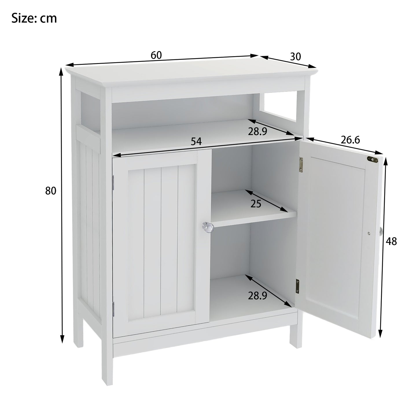 Bathroom Standing Storage With Double Shutter Doors Cabinet-White