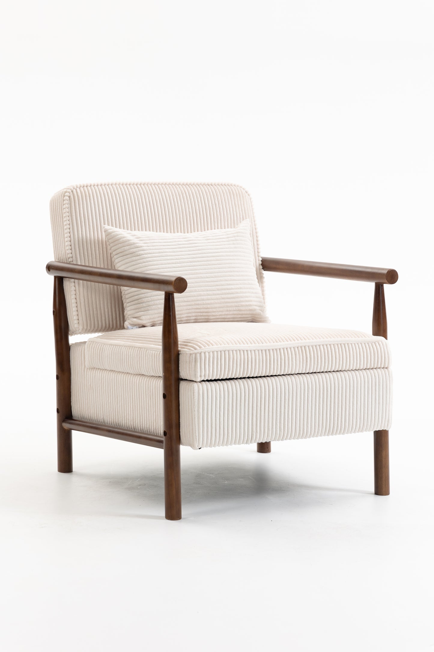 Storage Chair,Mid Century Modern Accent Chair With Wood Frame, Upholstered Living Room Chairs With Waist Cushion, Reading Armchair For Bedroom Sunroom