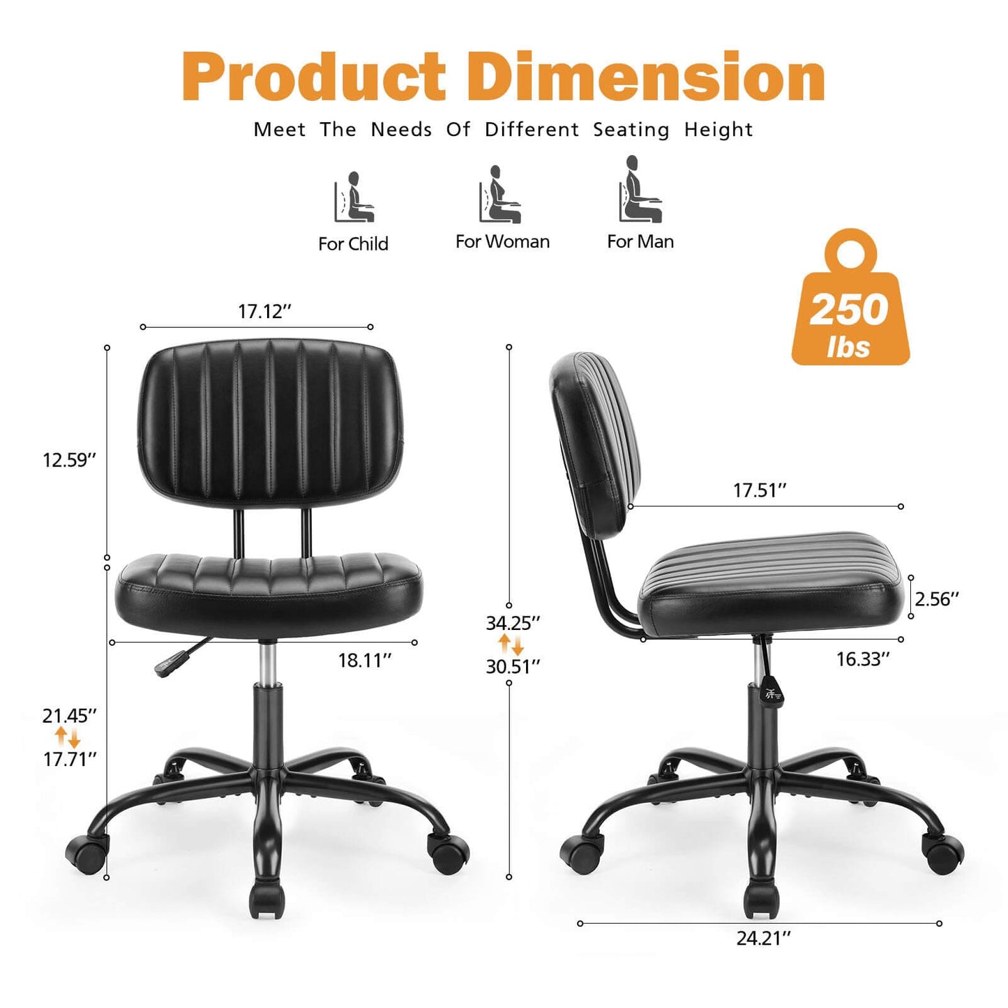Adjustable Height 360degrees Rolling Swivel Computer Task Chair Without Arm