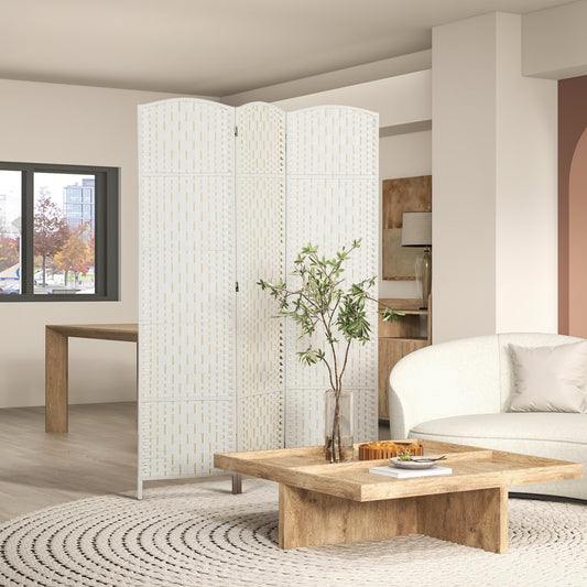 Room Divider, 3 Panel Folding Privacy Screen, 6FT Tall Portable Weave Partition Wall Divider For Bedroom, White