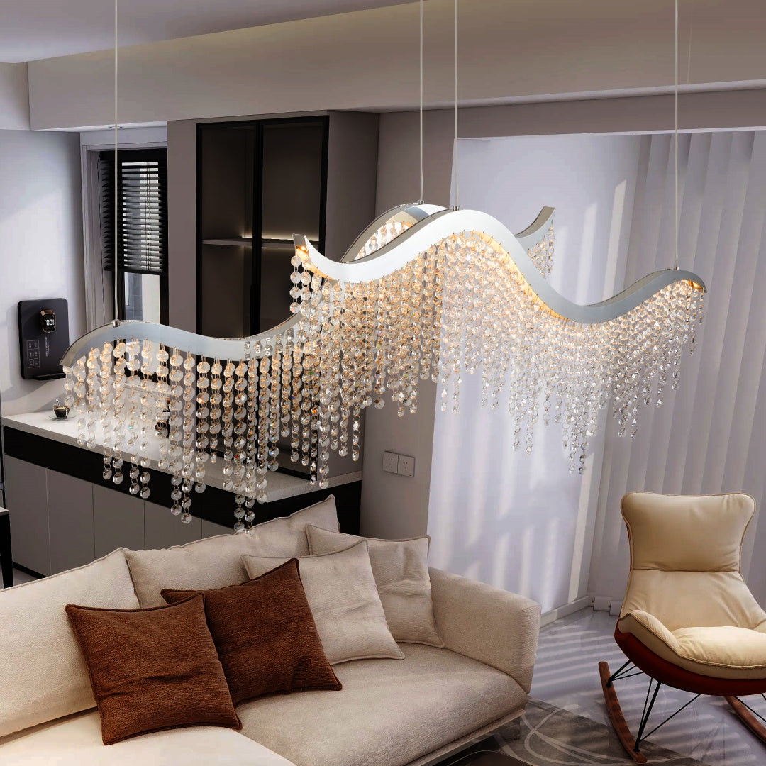 36-inch Modern Wave LED Crystal Chandelier - Adjustable Color Temperature 3000K-4000K-6000K - Adjustable Height - Elegant Chandelier For Living Room And Luxurious Space