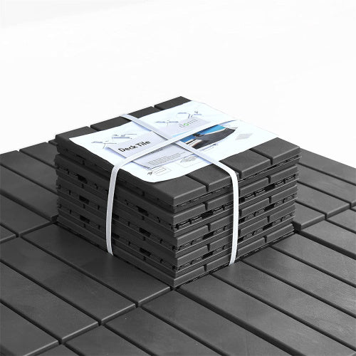 Patio Interlocking Deck Tiles, 12 X12  Square Composite Decking Tiles, Four Slat Plastic Outdoor Flooring Tile All Weather For Balcony Porch Backyard,  Dark Gray, Pack Of 44