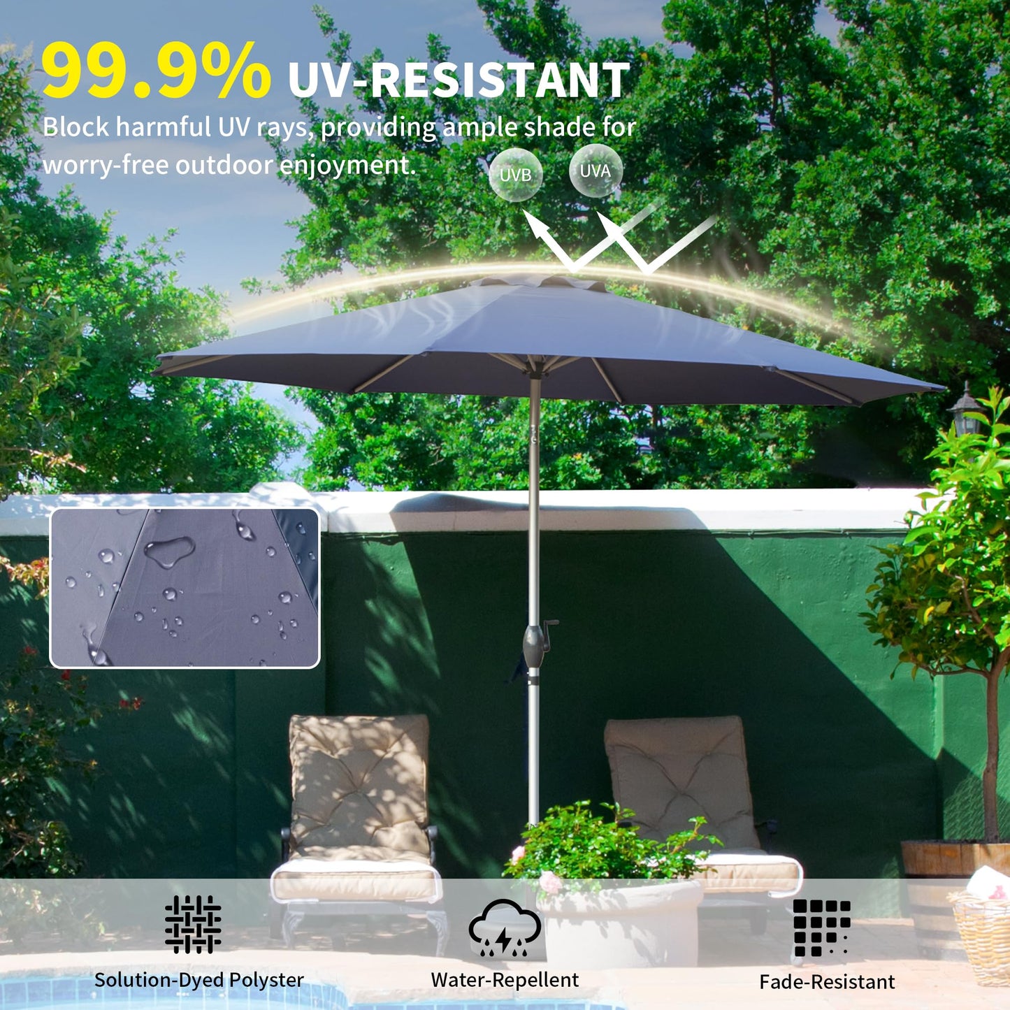 10FT Patio Umbrella, Outdoor Table Umbrella With Push Button Tilt And Crank, UV Protection Waterproof Market Sun Umbrella With 8 Sturdy Ribs For Garden, Backyard, Pool  Navy Blue  - Base Not Include