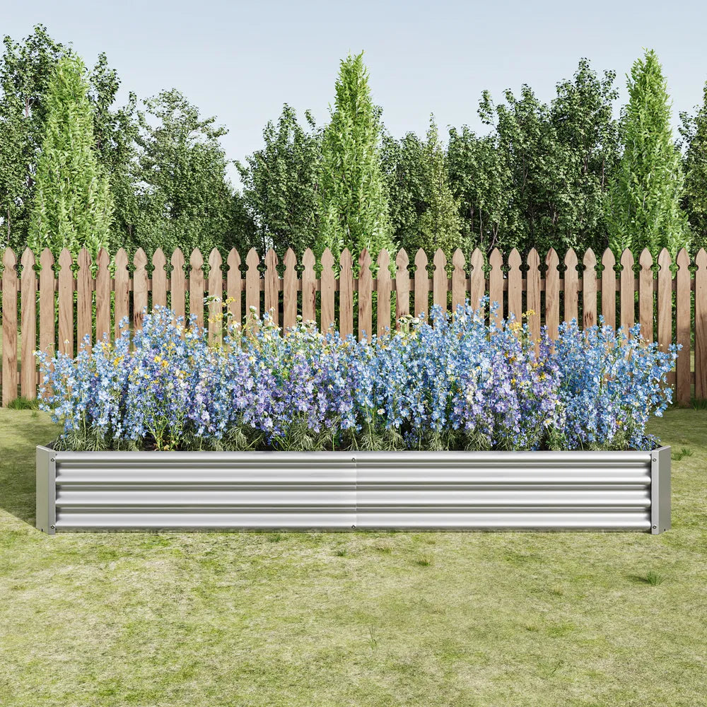 Raised Garden Bed Kit - Metal Raised Bed Garden 7.6x3.7x0.98ft For Flower Planters, Vegetables Herb Silver