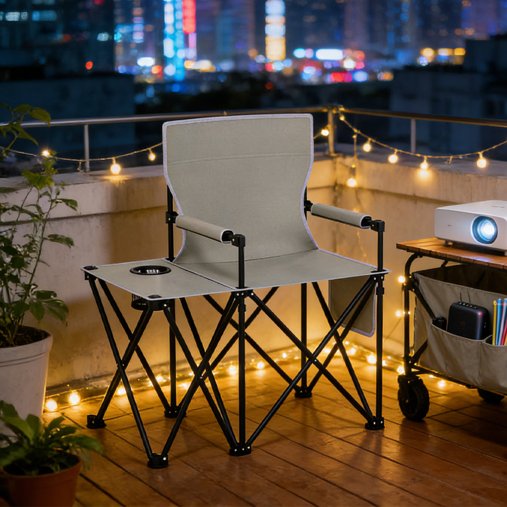 Oversized Camping Chair With Side Table And 2 Storage Pockets PU Coated Oxford Cloth For Camping, RV Trip Or Family Travel