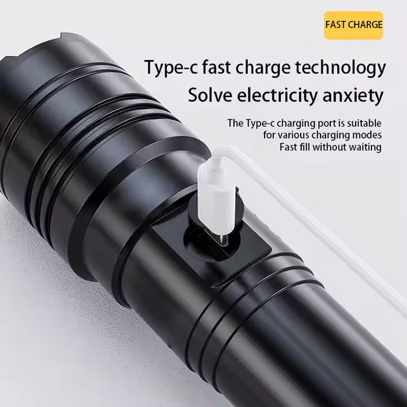 Rechargeable Flashlight 50000 Lumens Long Range Super Bright USB C LED Flashlight Long Life 5 Modes Powerful Zoomable Flashlights For Emergency Hiking Camping