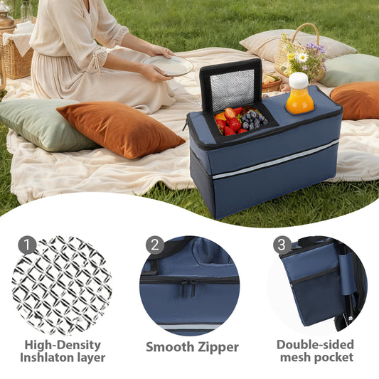 3- In- 1 Folding Wagon Cart With Bench Seat & Storage  Patent Protection-  Includes 1 Ice Pack  500lbs Heavy- Duty  180L Capacity All- Terrain Wheels For Camping  Beach  Sports  Garden  Dark Blue