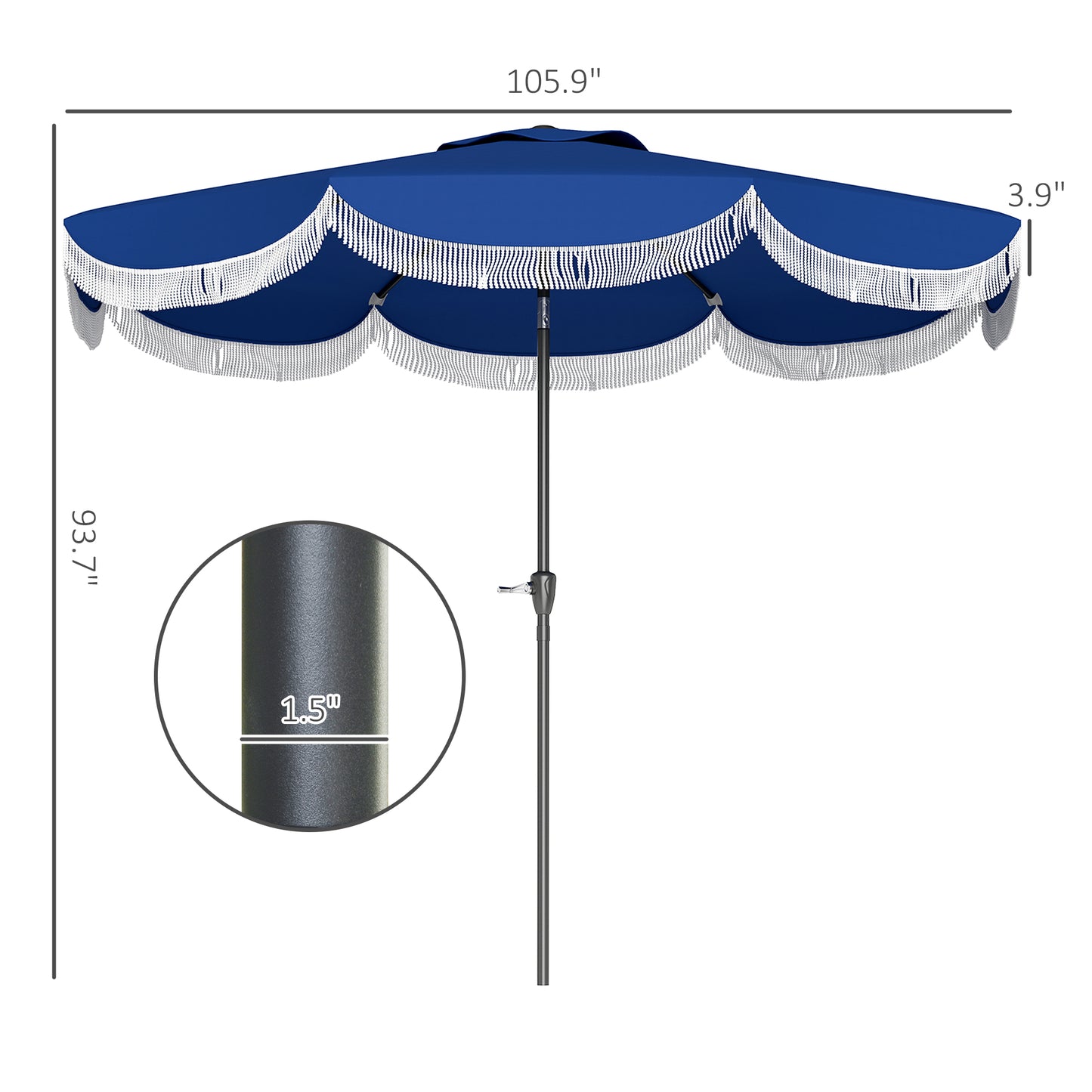 9FT Patio Umbrella, UPF 30+ Outdoor Market Umbrella With Crank, 8 Ribs, Push Button Tilt, Vented Patio Table Umbrella For Deck Backyard Lawn, Navy Blue