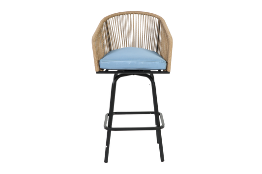 Outdoor Bar Stools Set Of 4, 4-Piece Patio Bar Stools With Armrests, All Weather Rattan Bar Chairs With Backrest, Wicker Bar Stools For Backyard, Garden, Pool, Balcony And Deck-Blue